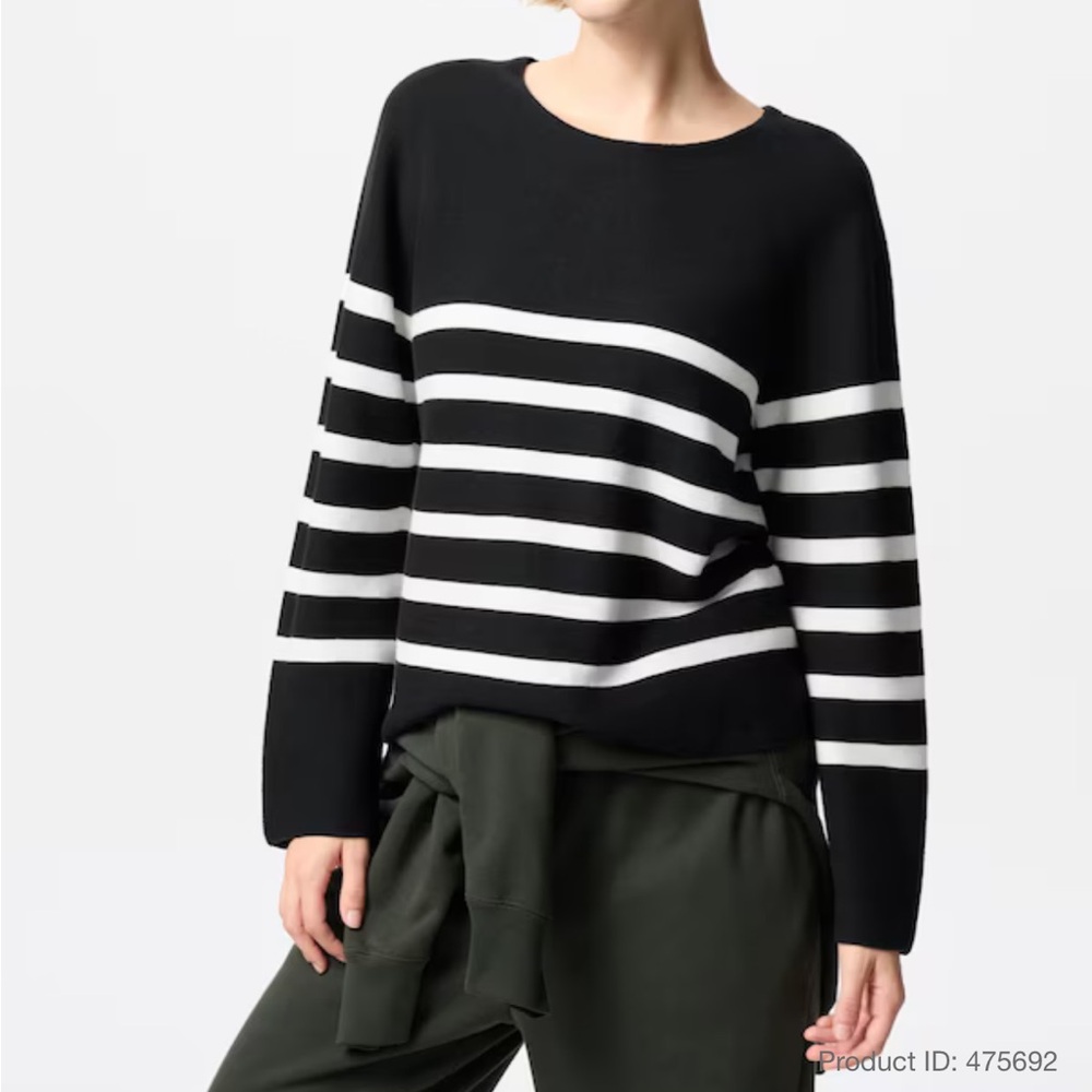 3D Knit Cotton Sweater | Striped Navy Size M
